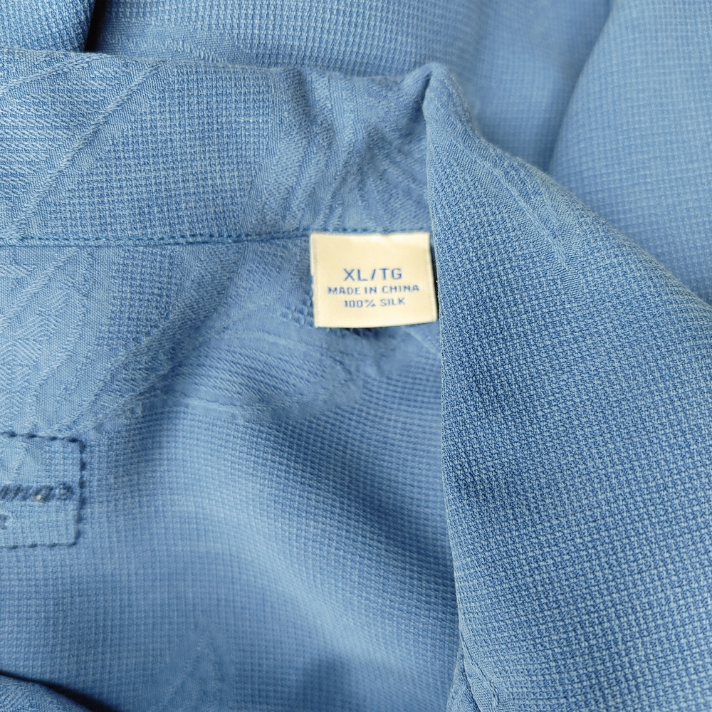 TOMMY BAHAMA ORIGINAL FIT JACQUARD PALM LEAF PRINT CAMP SHIRT, BRIGHT COBALT XL - Picture 8 of 13